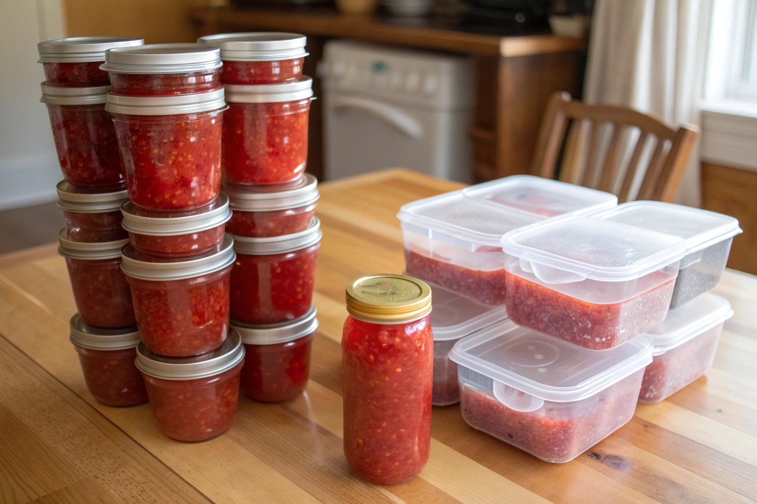 Finished Freezer jam strawberry Ready for Storage