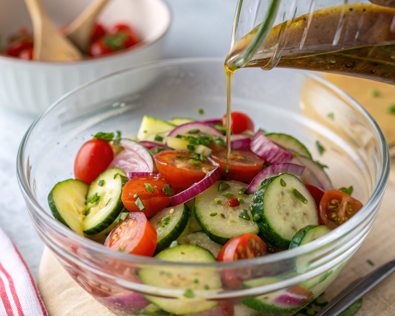 Tossing the Salad Ingredients Cucumber Tomato Onion Salad: A Refreshing and Flavorful Side Dish