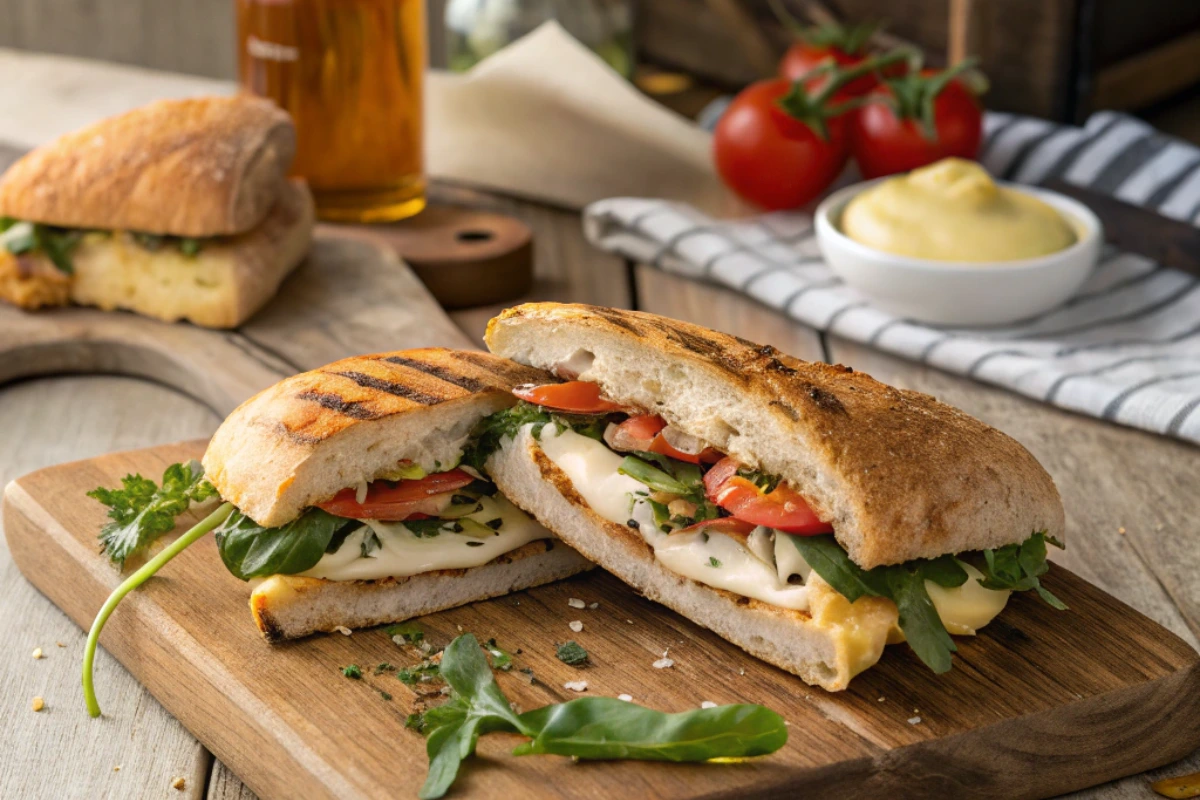 Crusty knob sandwich with grilled chicken and veggies