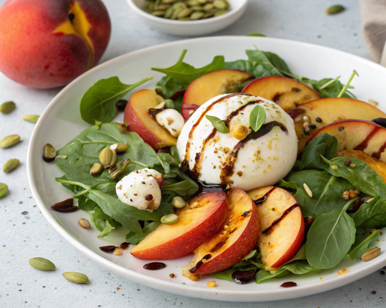 peach burrata salad 1 Peach Burrata Salad: A Sweet and Creamy Summer Delight