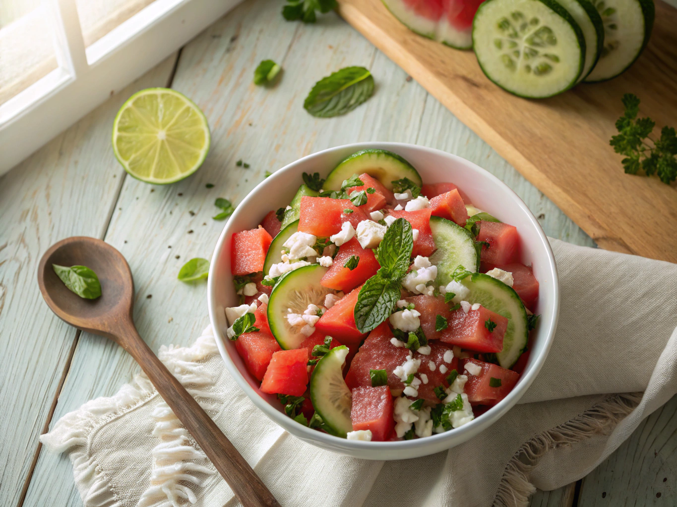 watermelon cucumber salad 2 How to Make a Refreshing Watermelon Cucumber Salad