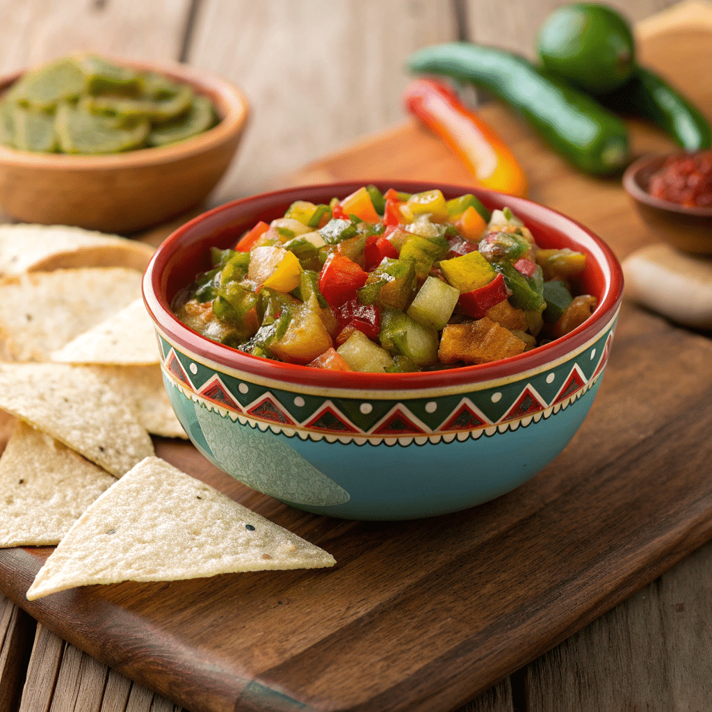 Pickle salsa served with chips