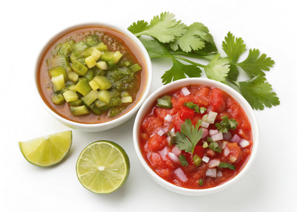 Pickle vs tomato salsa comparison