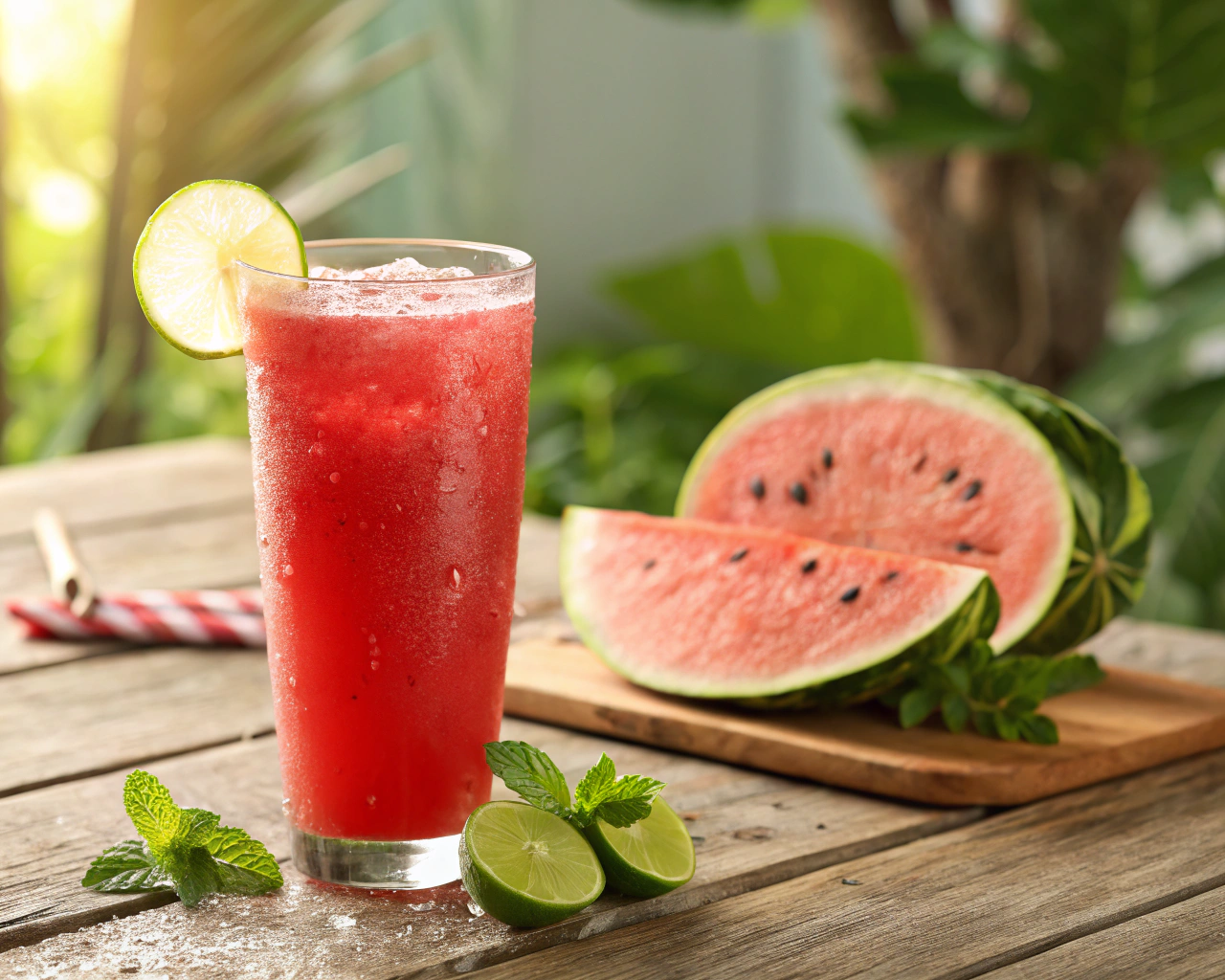 a bright and refreshing summer scene featuring a t Watermelon Juice Recipe: Refreshing and Hydrating Summer Drink