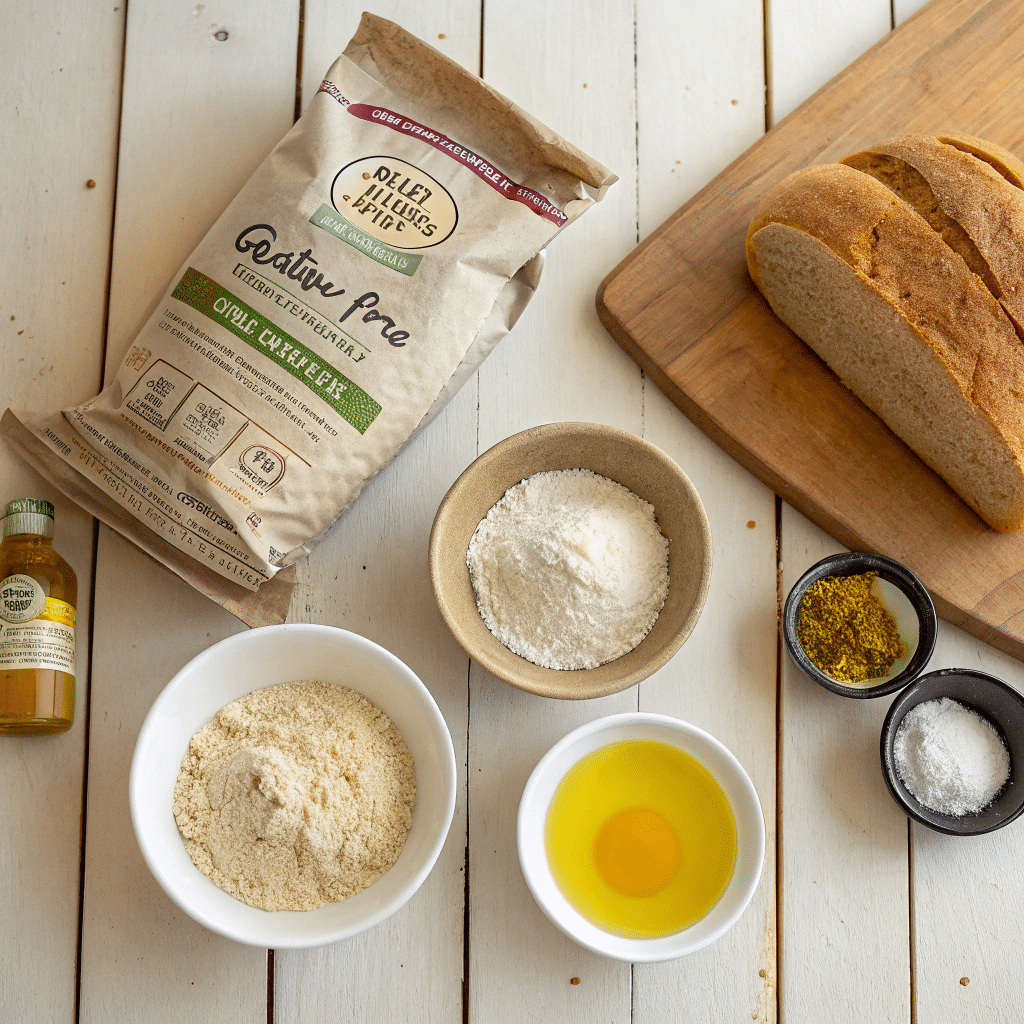 Gluten-free bread ingredients laid out on table