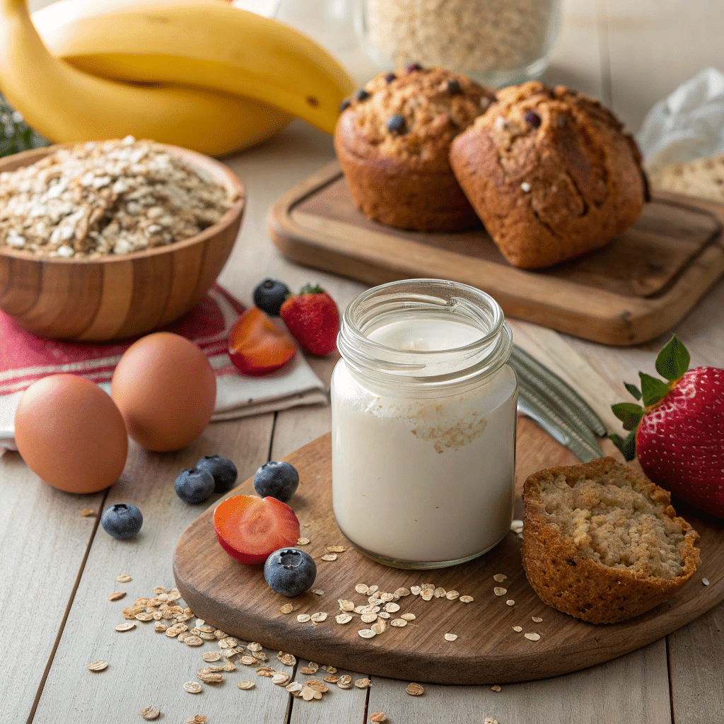 Greek yogurt paired with clean, nutritious baking ingredients, showing how it’s become a staple in healthier homemade recipes.

