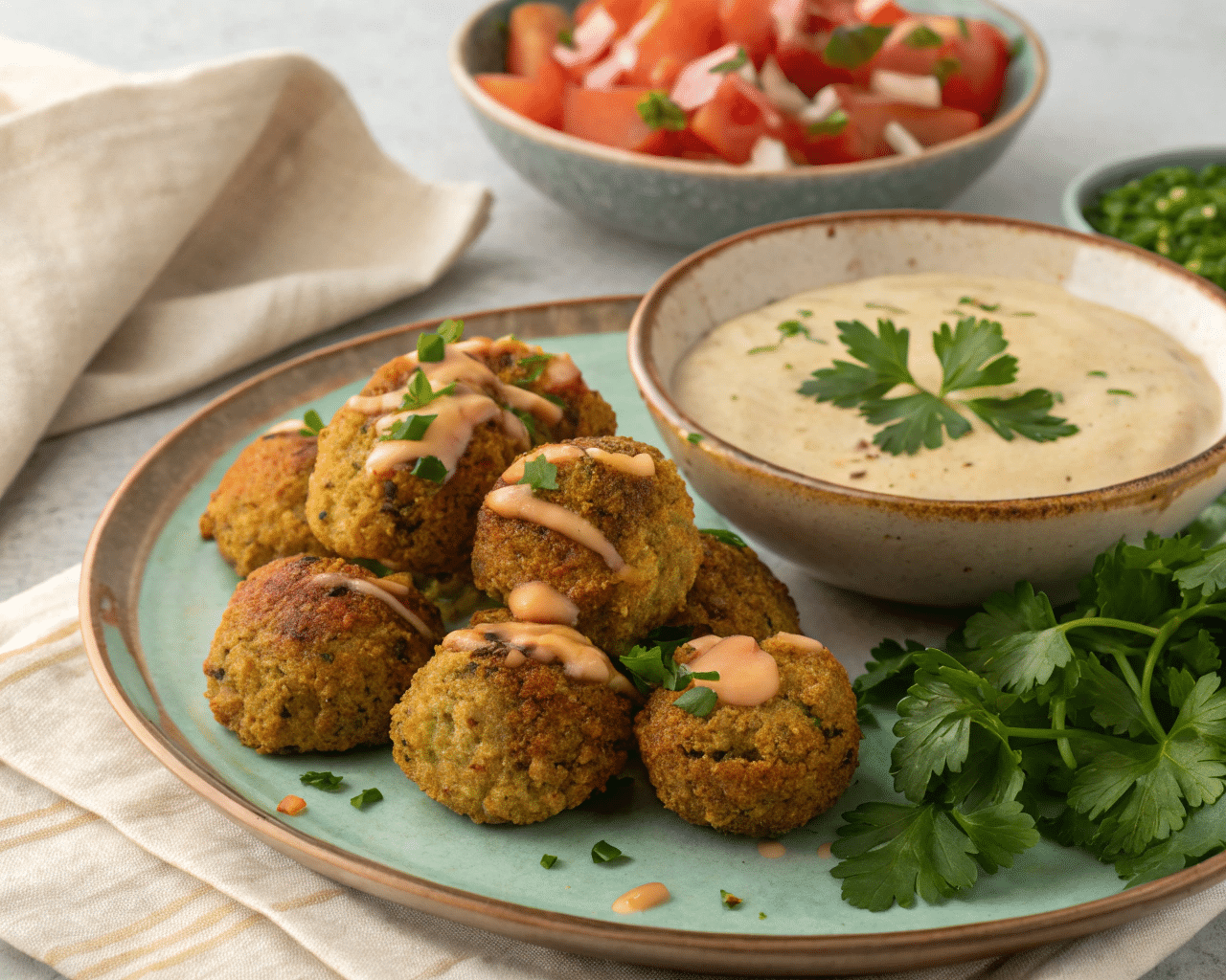 baked falafel with tahini sauce Baked Falafel with Tahini Sauce