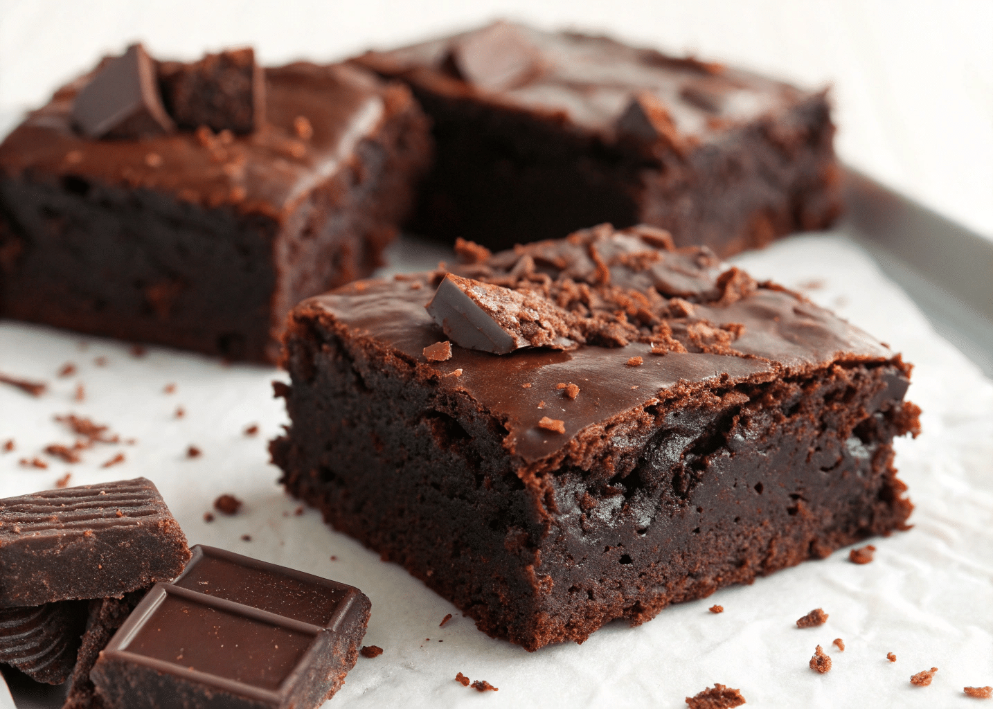 close up pieces dark chocolate fudge cake Dark Chocolate Fudge Cake