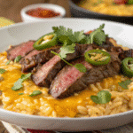 Creamy Queso Rice with Juicy Steak Strips 3 creamy queso rice with juicy steak strips Creamy Queso Rice with Juicy Steak Strips