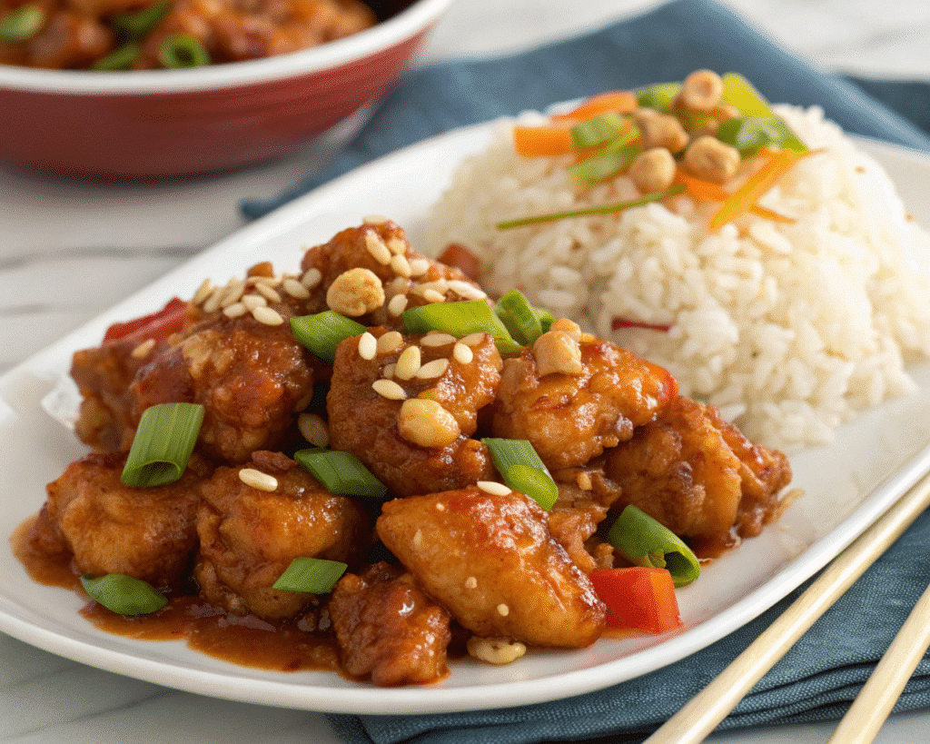 general tso chicken enjoyinh General Tso Chicken: Crispy, Sweet, and Spicy Favorite