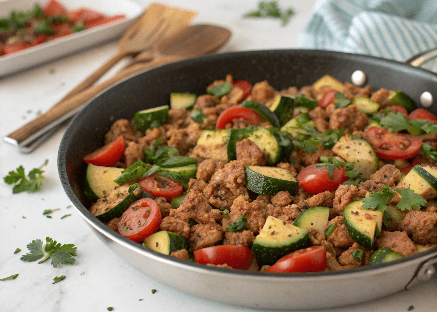 ground turkey and zucchini skillet 1 Ground Turkey and Zucchini Skillet