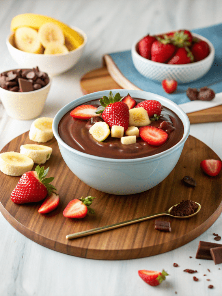 chocolate fondue in a bowl 1 Chocolate Fondue Recipe That Will Bring Sweet Moments and Fun to Any Occasion