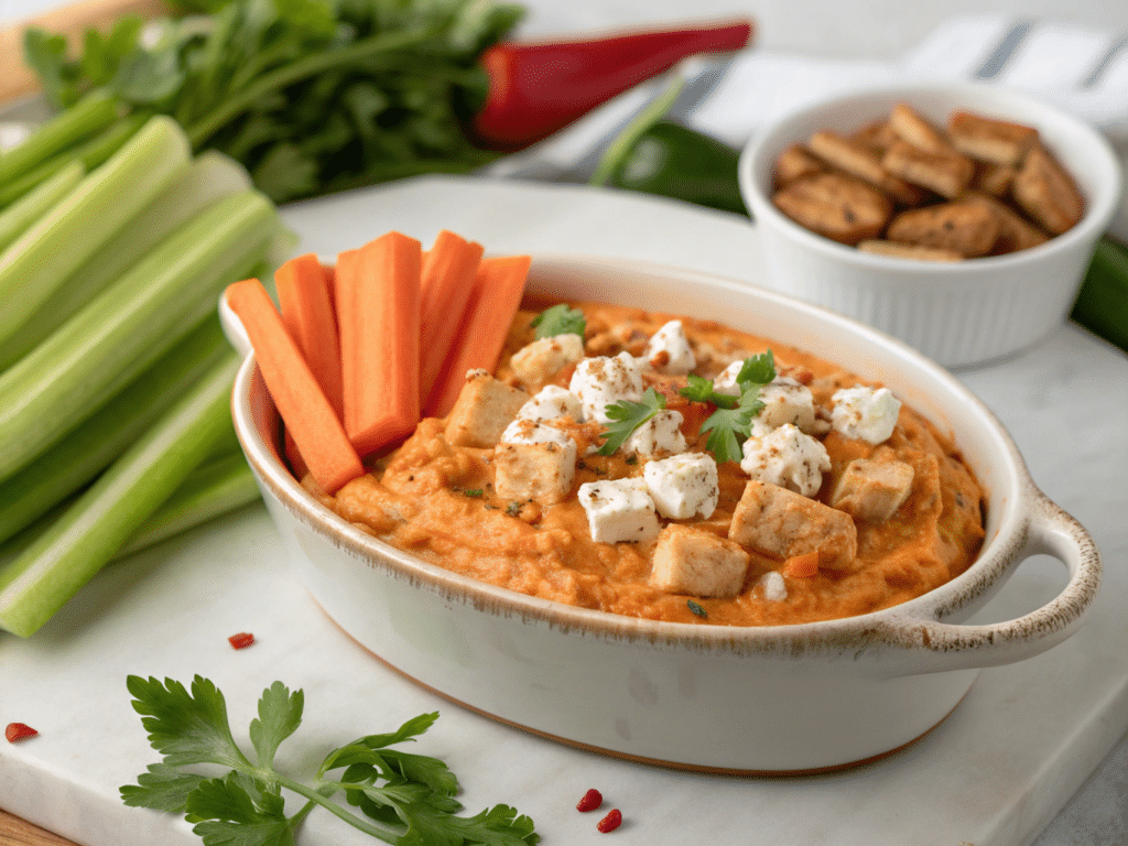 healthy buffalo chicken dip 1 Healthy Buffalo Chicken Dip That Still Tastes Amazing